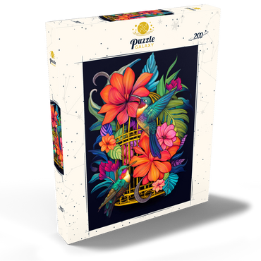 Darstellung des Puzzle Motivs Colorful Hummingbirds with Tropical Flowers 200 Puzzle Schachtel Ansicht2