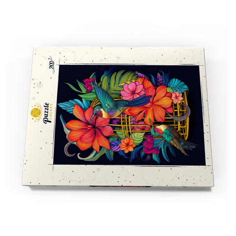 Darstellung des Puzzle Motivs Bunte Kolibris mit tropischen Blumen Colorful Hummingbirds with Tropical Flowers 200 Puzzle Schachtel Ansicht3