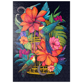 Darstellung des Puzzle-Motivs Bunte Kolibris mit tropischen Blumen – Puzzleteile: 200