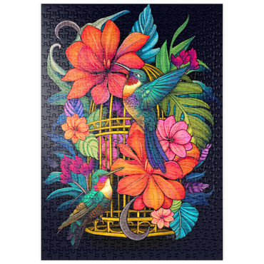 Darstellung des Puzzle Motivs puzzleplate Colorful Hummingbirds with Tropical Flowers 500 Puzzle