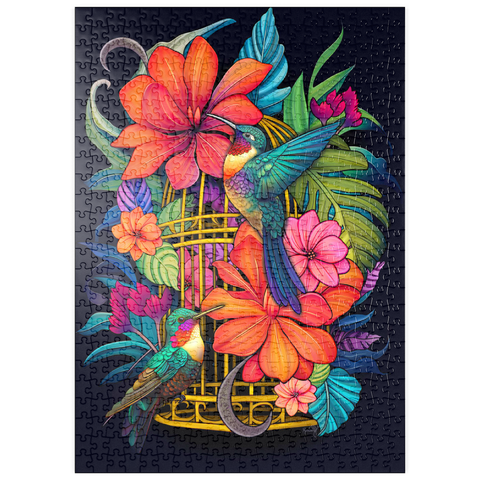 Darstellung des Puzzle Motivs Bunte Kolibris mit tropischen Blumen puzzleplate Colorful Hummingbirds with Tropical Flowers 500 Puzzle