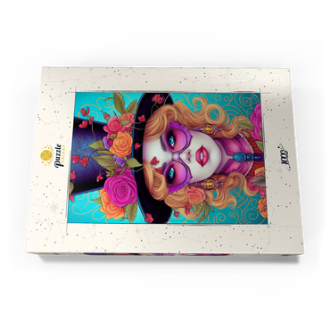 Darstellung des Puzzle Motivs Glamorous Woman with Floral Top Hat 1000 Puzzle Schachtel Ansicht3