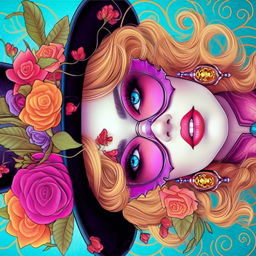 Darstellung des Puzzle Motivs Glamorous Woman with Floral Top Hat 1000 Puzzle 3D Modell