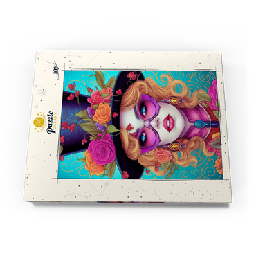 Darstellung des Puzzle Motivs Glamorous Woman with Floral Top Hat 100 Puzzle Schachtel Ansicht3