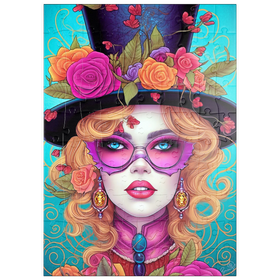Darstellung des Puzzle Motivs Glamouröse Frau mit Blumen-Zylinderhut - Puzzleteile: 100