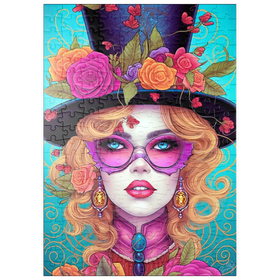 Darstellung des Puzzle Motivs Glamouröse Frau mit Blumen-Zylinderhut - Puzzleteile: 200