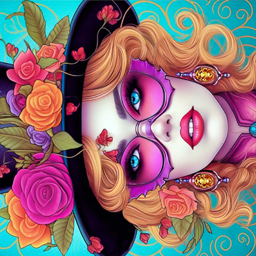 Darstellung des Puzzle Motivs Glamorous Woman with Floral Top Hat 200 Puzzle 3D Modell