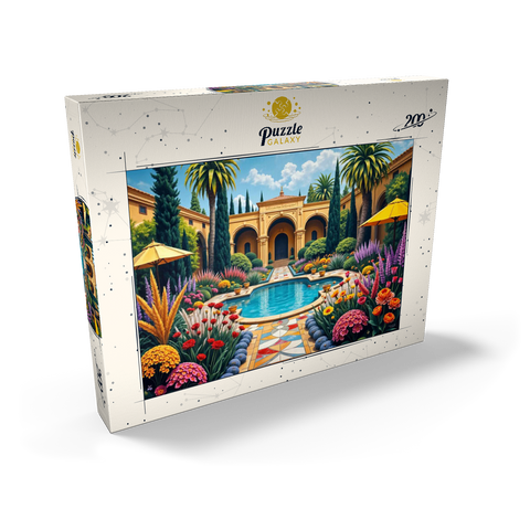 Darstellung des Puzzle Motivs Mediterraner Innenhofgarten mit Pool und bunten Blumen Mediterranean Courtyard Garden with Pool and Colorful Flowers 200 Puzzle Schachtel Ansicht2