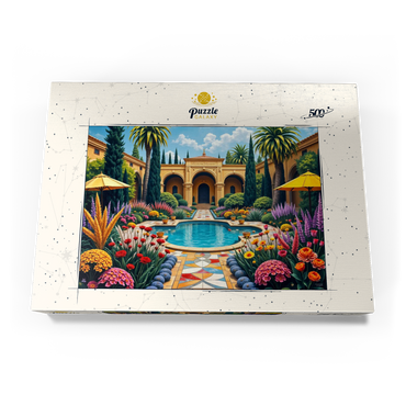 Darstellung des Puzzle Motivs Mediterranean Courtyard Garden with Pool and Colorful Flowers 500 Puzzle Schachtel Ansicht3