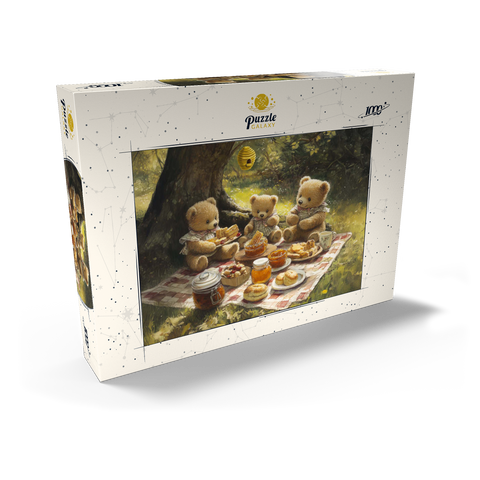 Darstellung des Puzzle Motivs Entzückendes Teddybär-Picknick in einem sonnigen Wald Adorable Teddy Bear Picnic in a Sunny Forest 1000 Puzzle Schachtel Ansicht2