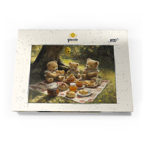 Darstellung des Puzzle Motivs Entzückendes Teddybär-Picknick in einem sonnigen Wald Adorable Teddy Bear Picnic in a Sunny Forest 1000 Puzzle Schachtel Ansicht3