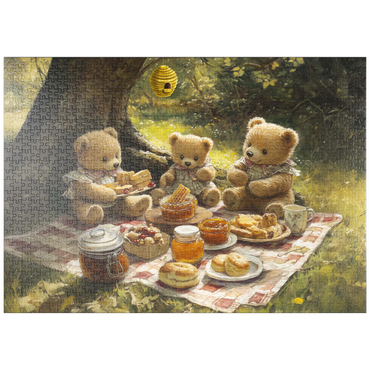 Darstellung des Puzzle Motivs puzzleplate Adorable Teddy Bear Picnic in a Sunny Forest 1000 Puzzle