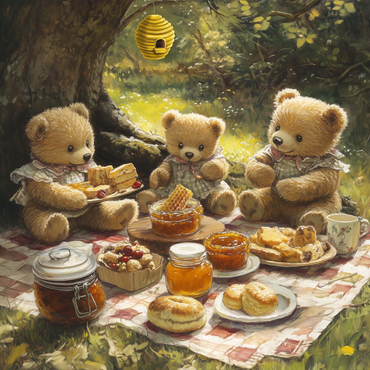 Darstellung des Puzzle Motivs Adorable Teddy Bear Picnic in a Sunny Forest 1000 Puzzle 3D Modell