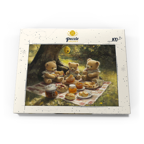 Darstellung des Puzzle Motivs Entzückendes Teddybär-Picknick in einem sonnigen Wald Adorable Teddy Bear Picnic in a Sunny Forest 100 Puzzle Schachtel Ansicht3