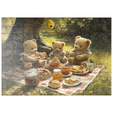Darstellung des Puzzle Motivs puzzleplate Adorable Teddy Bear Picnic in a Sunny Forest 100 Puzzle