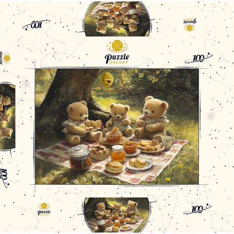 Darstellung des Puzzle Motivs Entzückendes Teddybär-Picknick in einem sonnigen Wald Adorable Teddy Bear Picnic in a Sunny Forest 100 Puzzle Schachtel 3D Modell