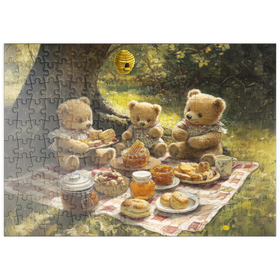 Darstellung des Puzzle Motivs Entzückendes Teddybär-Picknick in einem sonnigen Wald - Puzzleteile: 200