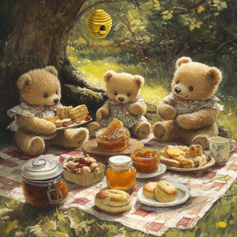 Darstellung des Puzzle Motivs Entzückendes Teddybär-Picknick in einem sonnigen Wald Adorable Teddy Bear Picnic in a Sunny Forest 200 Puzzle 3D Modell