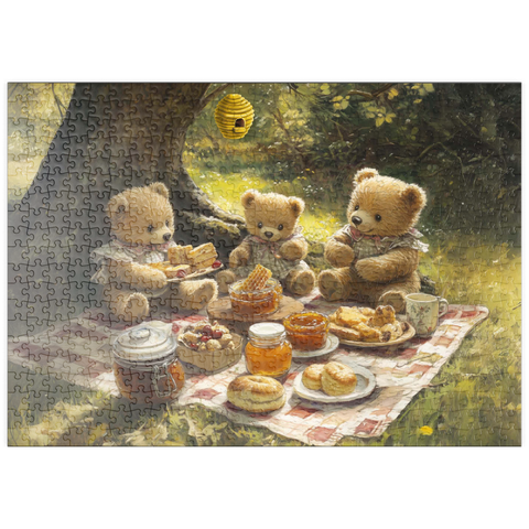 Darstellung des Puzzle Motivs Entzückendes Teddybär-Picknick in einem sonnigen Wald puzzleplate Adorable Teddy Bear Picnic in a Sunny Forest 500 Puzzle