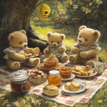 Darstellung des Puzzle Motivs Adorable Teddy Bear Picnic in a Sunny Forest 500 Puzzle 3D Modell