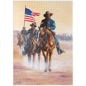 Darstellung des Puzzle-Motivs Afroamerikanische Buffalo Soldiers auf einem Marsch durch die Wüste – Puzzleteile: 1000
