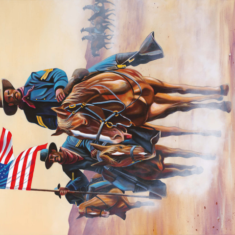 Darstellung des Puzzle Motivs Afroamerikanische Buffalo Soldiers auf einem Marsch durch die Wüste African American Buffalo Soldiers in Desert March 1000 Puzzle 3D Modell