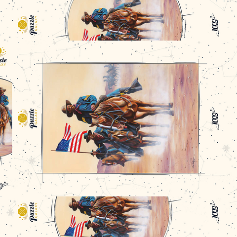 Darstellung des Puzzle Motivs Afroamerikanische Buffalo Soldiers auf einem Marsch durch die Wüste African American Buffalo Soldiers in Desert March 1000 Puzzle Schachtel 3D Modell