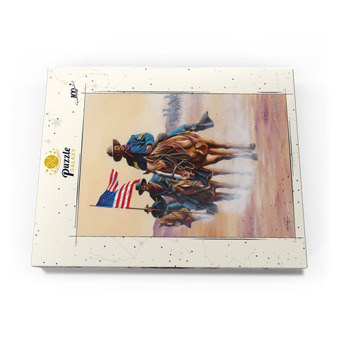 Darstellung des Puzzle Motivs Afroamerikanische Buffalo Soldiers auf einem Marsch durch die Wüste African American Buffalo Soldiers in Desert March 100 Puzzle Schachtel Ansicht3