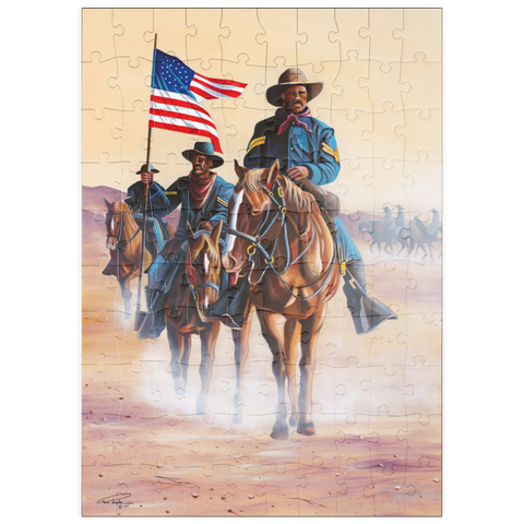 Darstellung des Puzzle Motivs Afroamerikanische Buffalo Soldiers auf einem Marsch durch die Wüste puzzleplate African American Buffalo Soldiers in Desert March 100 Puzzle