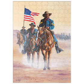 Darstellung des Puzzle-Motivs Afroamerikanische Buffalo Soldiers auf einem Marsch durch die Wüste – Puzzleteile: 200