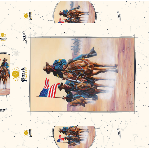 Darstellung des Puzzle Motivs Afroamerikanische Buffalo Soldiers auf einem Marsch durch die Wüste African American Buffalo Soldiers in Desert March 200 Puzzle Schachtel 3D Modell