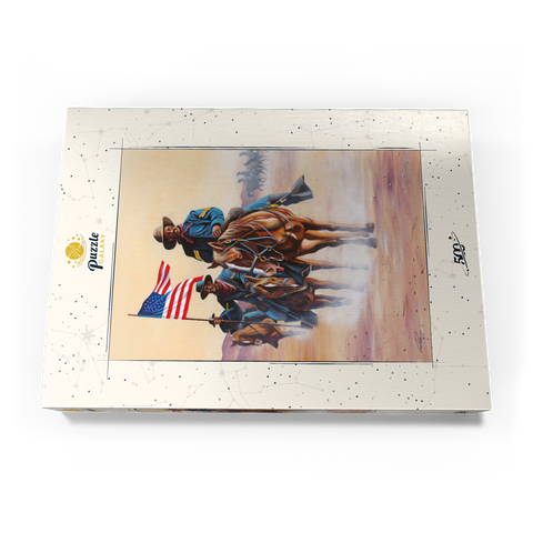 Darstellung des Puzzle Motivs Afroamerikanische Buffalo Soldiers auf einem Marsch durch die Wüste African American Buffalo Soldiers in Desert March 500 Puzzle Schachtel Ansicht3