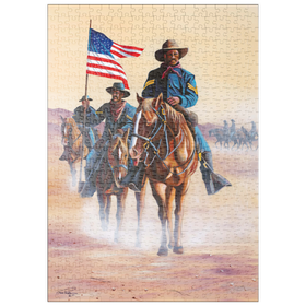 Darstellung des Puzzle-Motivs Afroamerikanische Buffalo Soldiers auf einem Marsch durch die Wüste – Puzzleteile: 500