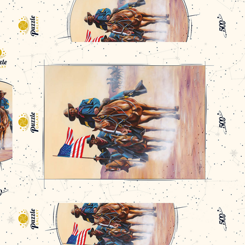 Darstellung des Puzzle Motivs Afroamerikanische Buffalo Soldiers auf einem Marsch durch die Wüste African American Buffalo Soldiers in Desert March 500 Puzzle Schachtel 3D Modell