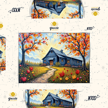 Darstellung des Puzzle Motivs Charming Blue Barn in an Autumn Landscape with Colorful Foliage 1000 Puzzle Schachtel 3D Modell