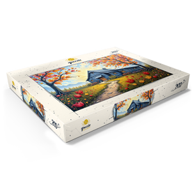 Alternative Darstellung des Puzzle-Motivs Charmante blaue Scheune in einer Herbstlandschaft mit buntem Laub – Puzzleteile: 200