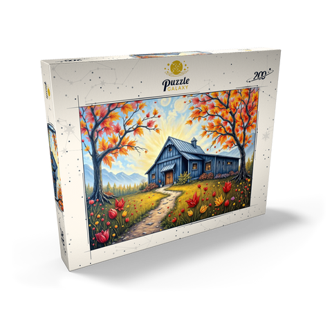Darstellung des Puzzle Motivs Charmante blaue Scheune in einer Herbstlandschaft mit buntem Laub Charming Blue Barn in an Autumn Landscape with Colorful Foliage 200 Puzzle Schachtel Ansicht2