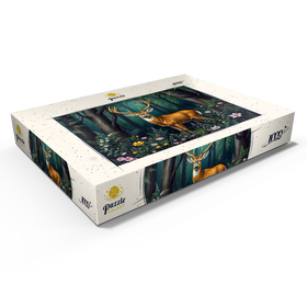 Alternative Darstellung des Puzzle-Motivs Majestätischer Hirsch in einem ruhigen Wald mit Wildblumen – Puzzleteile: 1000
