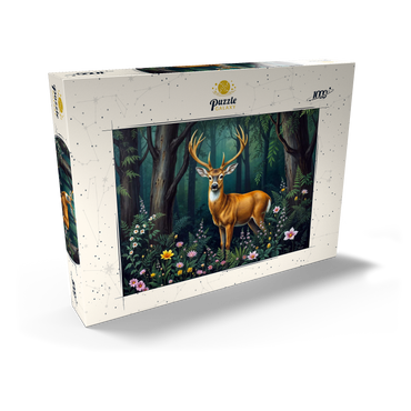 Darstellung des Puzzle Motivs Majestic Deer in a Serene Forest with Wildflowers 1000 Puzzle Schachtel Ansicht2