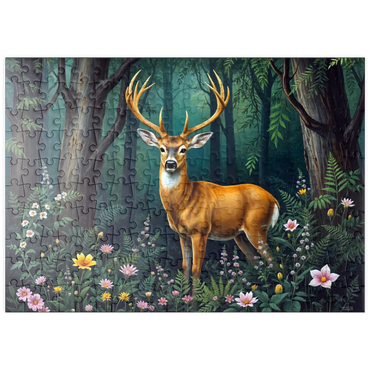 Darstellung des Puzzle Motivs puzzleplate Majestic Deer in a Serene Forest with Wildflowers 200 Puzzle