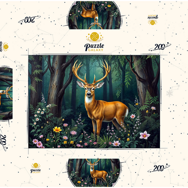 Darstellung des Puzzle Motivs Majestic Deer in a Serene Forest with Wildflowers 200 Puzzle Schachtel 3D Modell