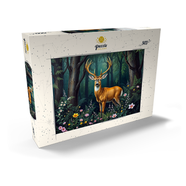 Darstellung des Puzzle Motivs Majestic Deer in a Serene Forest with Wildflowers 500 Puzzle Schachtel Ansicht2