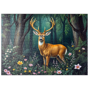 Darstellung des Puzzle Motivs puzzleplate Majestic Deer in a Serene Forest with Wildflowers 500 Puzzle