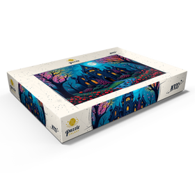 Alternative Darstellung des Puzzle-Motivs Bezauberndes gotisches Herrenhaus bei Vollmond mit blühendem Garten – Puzzleteile: 1000