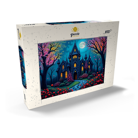 Darstellung des Puzzle Motivs Bezauberndes gotisches Herrenhaus bei Vollmond mit blühendem Garten Enchanting Gothic Mansion Under a Full Moon with Blooming Garden 1000 Puzzle Schachtel Ansicht2