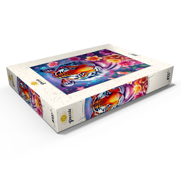 Darstellung des Puzzle Motivs Vibrant Cosmic Tiger with Flowers and Gemstones 1000 Puzzle Schachtel Ansicht1