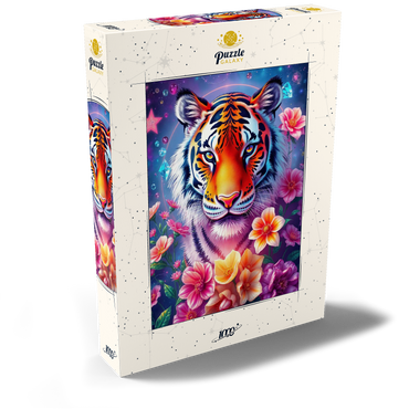 Darstellung des Puzzle Motivs Vibrant Cosmic Tiger with Flowers and Gemstones 1000 Puzzle Schachtel Ansicht2