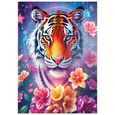 Darstellung des Puzzle Motivs puzzleplate Vibrant Cosmic Tiger with Flowers and Gemstones 100 Puzzle