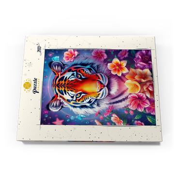 Darstellung des Puzzle Motivs Vibrant Cosmic Tiger with Flowers and Gemstones 200 Puzzle Schachtel Ansicht3