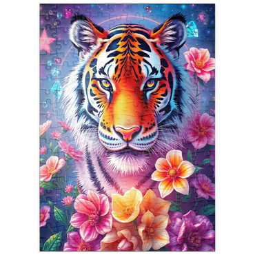 Darstellung des Puzzle Motivs puzzleplate Vibrant Cosmic Tiger with Flowers and Gemstones 200 Puzzle
